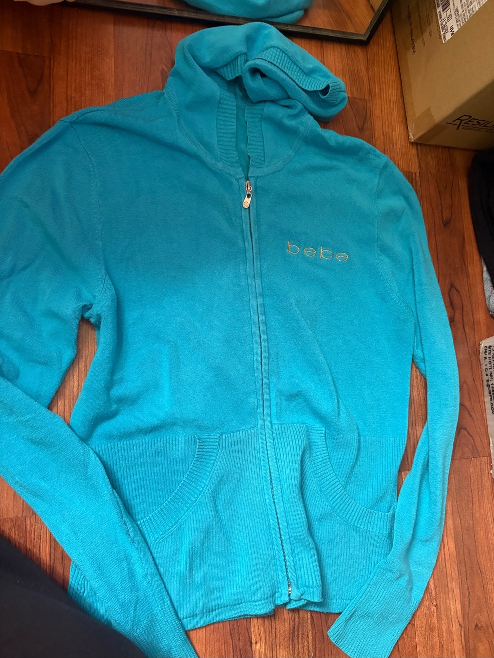 bebe Teal Zip Hoodie with Embroidered Logo
